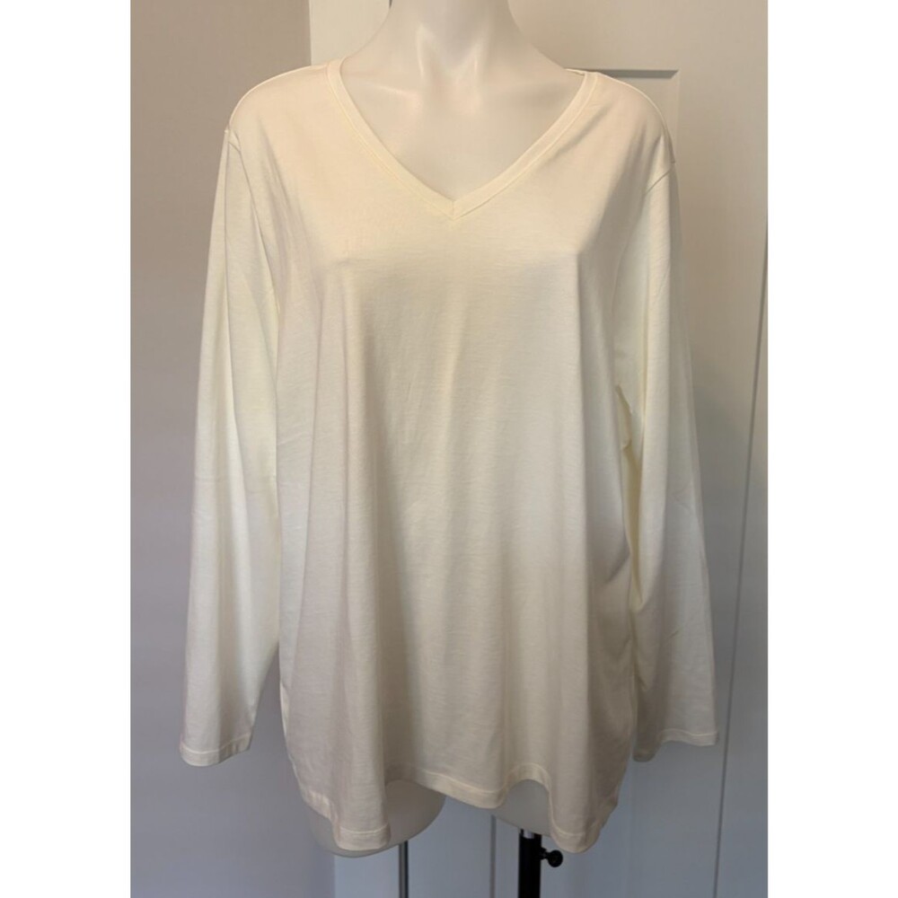 LANDS END Womens Knit TOP Long Sleeve IVORY V-Neck Size 2X 20W-22W   NWT